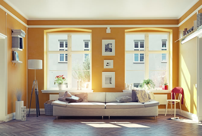 Corroderen weerstand tijdelijk Living & salon verven: ✓ prijs schilder, muren, plafond, vloeren en hout -  SchilderwerkenKosten.be